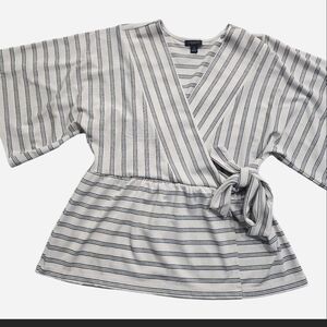 Ann Taylor Navy and White Striped Wrap Blouse